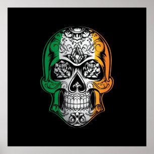 Affiche Drapeau Irlandais Et Rose