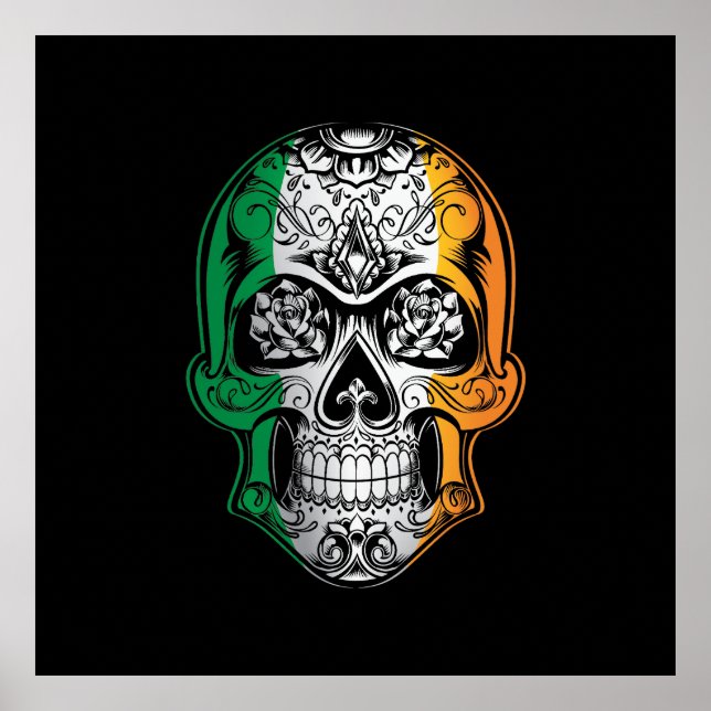 Affiche Drapeau Irlandais Et Rose (Devant)