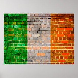 Affiche Drapeau irlandais sur un mur de briques