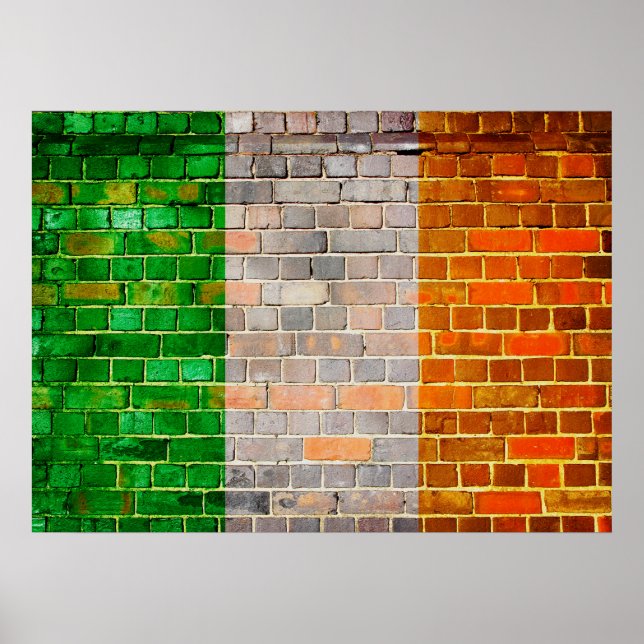 Affiche Drapeau irlandais sur un mur de briques (Devant)