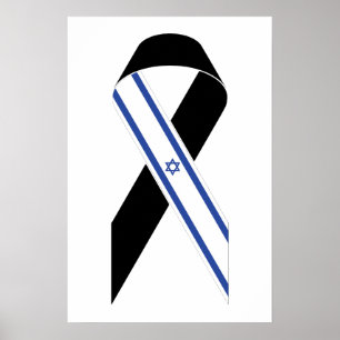 Affiche Drapeau israélien ruban noir