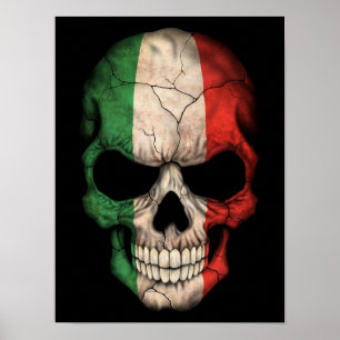 Affiche Drapeau italien crâne sur noir