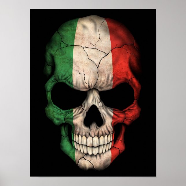 Affiche Drapeau italien crâne sur noir (Devant)