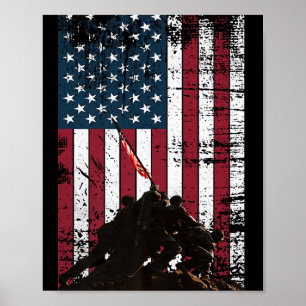 Affiche Drapeau Iwo Jima Levée Distressed Us Drapeau 2ème 