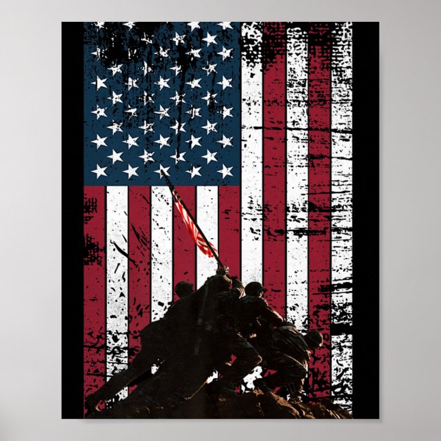 Affiche Drapeau Iwo Jima Levée Distressed Us Drapeau 2ème  (Devant)