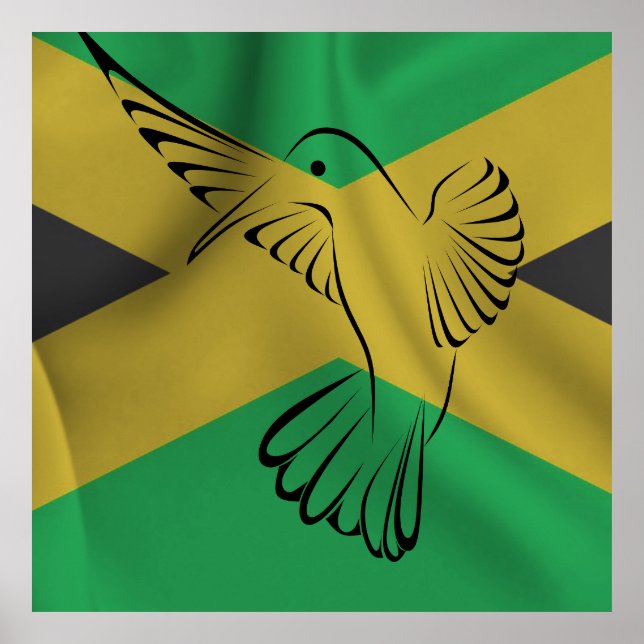 Affiche Drapeau jamaïcain avec colibri (Devant)