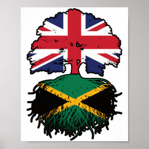Affiche drapeau jamaïcain britannique des racines d'arbre