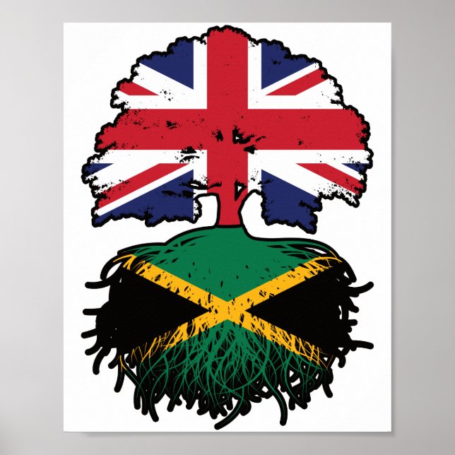 Affiche drapeau jamaïcain britannique des racines d'arbre (Devant)