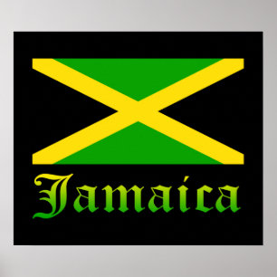 Affiche Drapeau jamaïcain, noir, vert et jaune