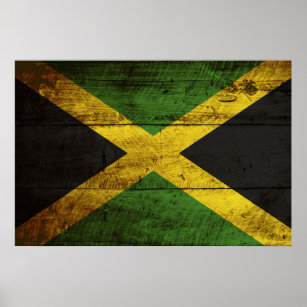 Affiche Drapeau jamaïcain sur le vieux grain de bois