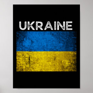 Affiche Drapeau jaune bleu ukrainien avec le mot Ukraine e