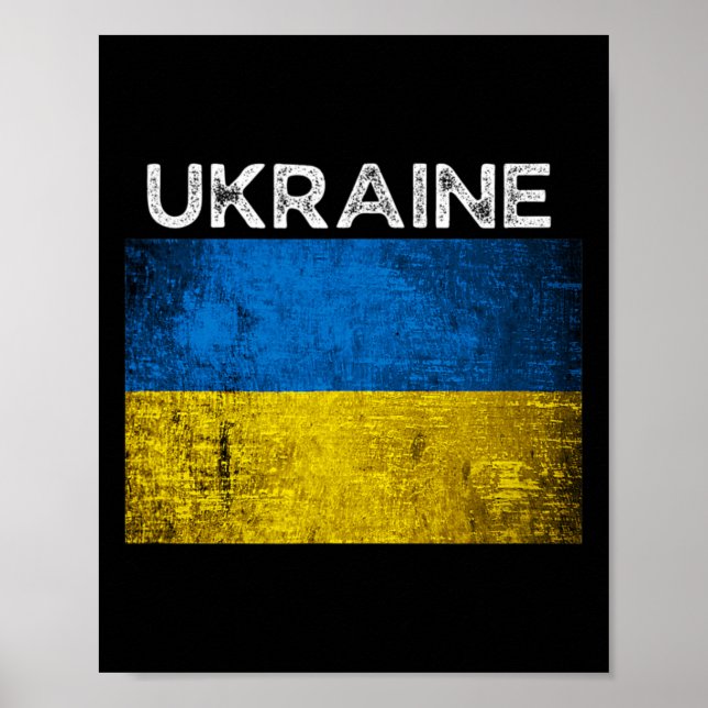 Affiche Drapeau jaune bleu ukrainien avec le mot Ukraine e (Devant)