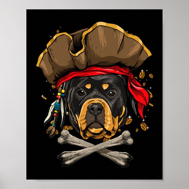 Affiche Drapeau Jolly Roger Pirate Chien Rottweiler Os Cro (Devant)