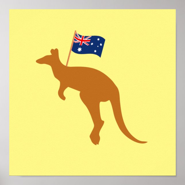Affiche drapeau kangourou australie carré jaune (Devant)