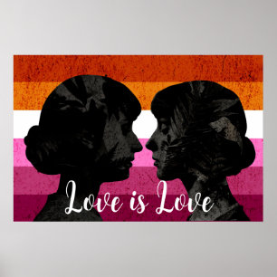 Affiche Drapeau lesbien avec deux silhouettes de femme