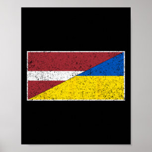 Affiche Drapeau Lettonie Ukraine Letton Ukrainien National