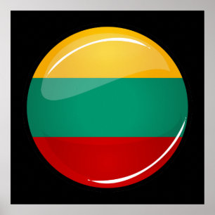 Affiche Drapeau lithuanien rond brillant