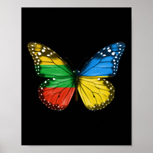 Affiche Drapeau lituanien ukrainien papillon Lituanie Ukra