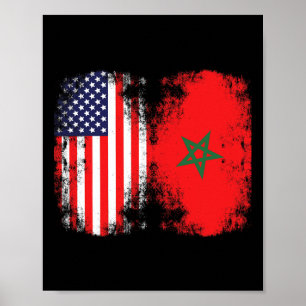 Affiche Drapeau marocain américain maure Supporter de foot
