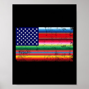 Affiche Drapeau Mexicain Américain Usa Serape Cinco De May