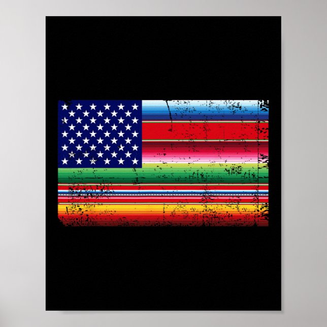 Affiche Drapeau Mexicain Américain Usa Serape Cinco De May (Devant)