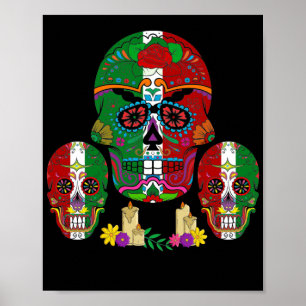 Affiche Drapeau Mexicain Crâne Dia De Los Muertos