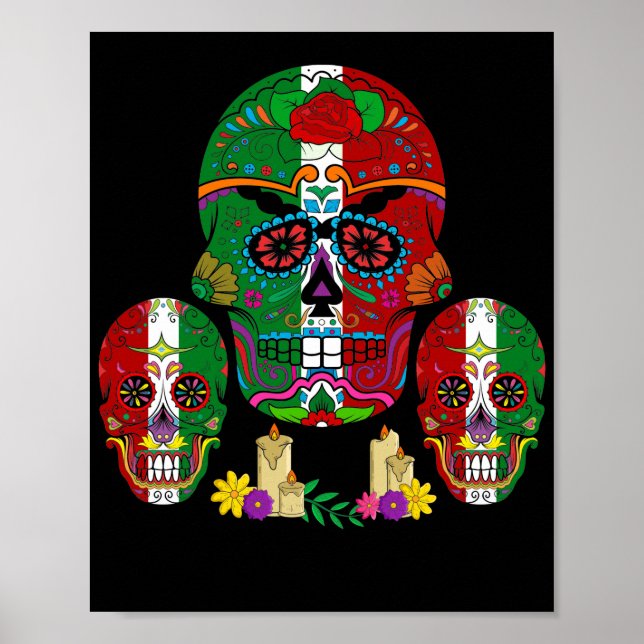 Affiche Drapeau Mexicain Crâne Dia De Los Muertos (Devant)
