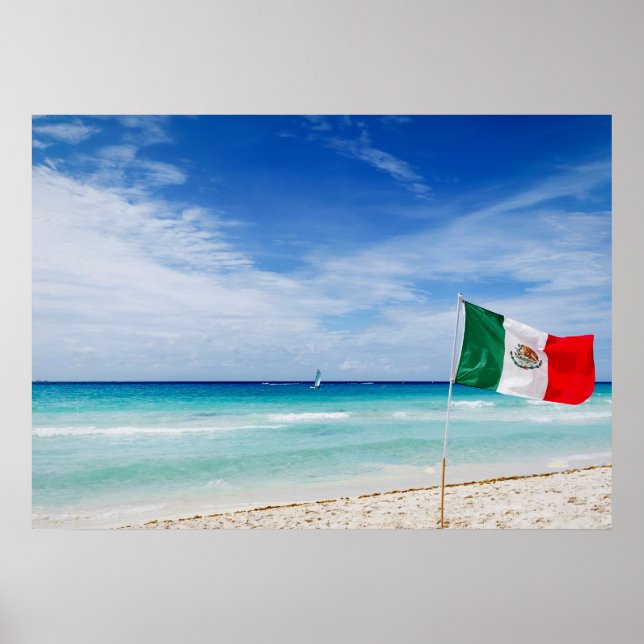 Affiche Drapeau mexicain sur une plage (Devant)