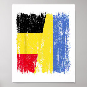 Affiche Drapeau moitié Belgique Ukraine Patrimoine belgo-u