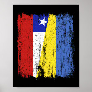 Affiche Drapeau moitié Chili Ukraine Patrimoine ukrainien