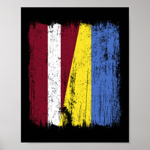 Affiche Drapeau moitié Lettonie Ukraine Patrimoine letton