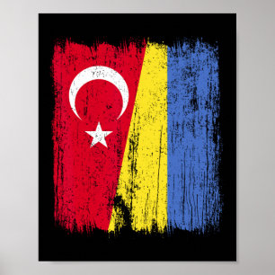 Affiche Drapeau moitié Turquie Ukraine Patrimoine turc ukr