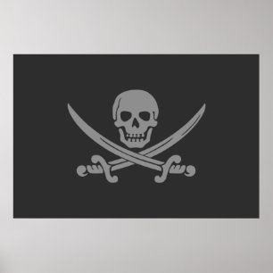 Affiche Drapeau noir gris Jolly roger pirate