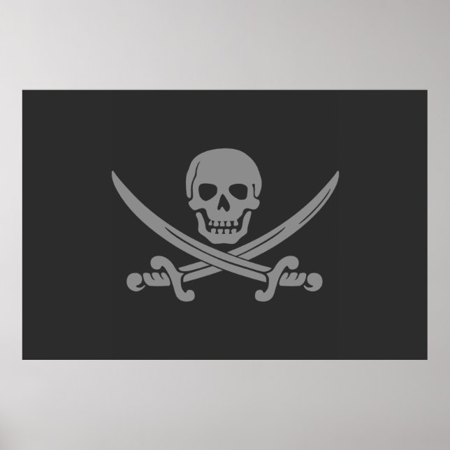 Affiche Drapeau noir gris Jolly roger pirate (Devant)