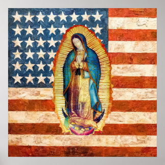 Affiche Drapeau Notre-Dame de Guadalupe & États-Unis