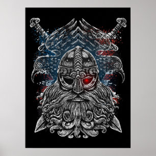 Affiche Drapeau Odin corbeaux et épées Viking Mythologie U