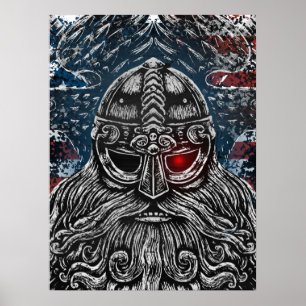 Affiche Drapeau Odin corbeaux et épées Viking Mythologie U