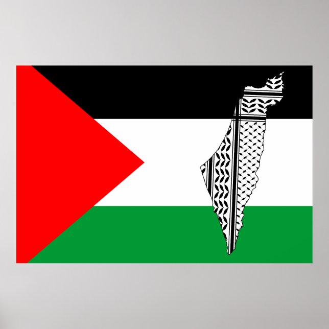 Affiche Drapeau palestinien et carte avec Motif Keffiyeg (Devant)