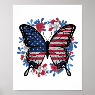 Affiche Drapeau papillon américain Patriotique 4 juillet