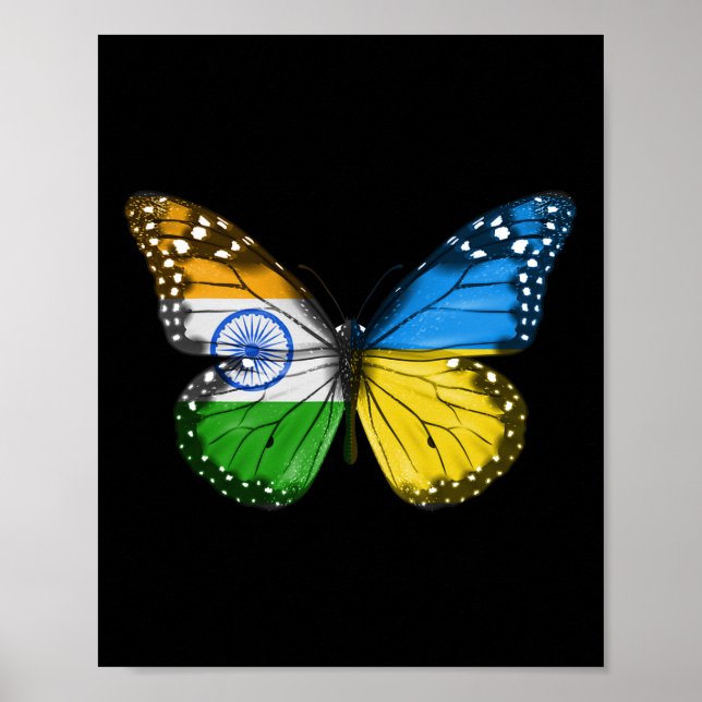 Affiche Drapeau papillon ukrainien indien Inde Ukraine  (Devant)