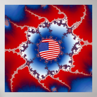 Affiche Drapeau Patriotique Rouge Blanc & Bleu Américain F