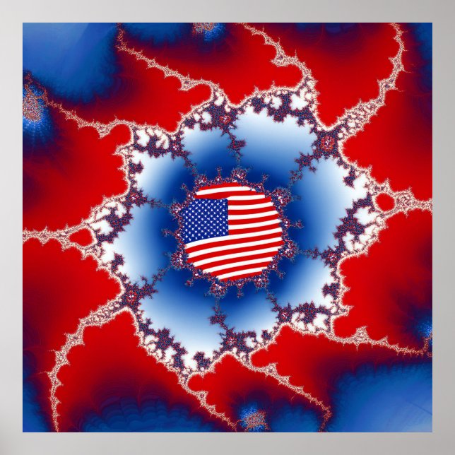 Affiche Drapeau Patriotique Rouge Blanc & Bleu Américain F (Devant)