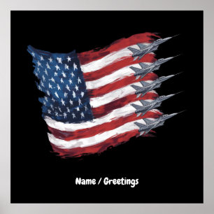 Affiche Drapeau Patriotique USA Jets 4 juillet