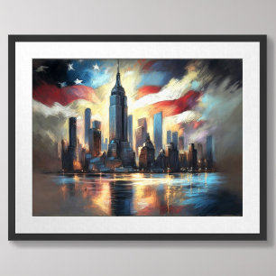 Affiche Drapeau Patriotique USA sur City Skyline America