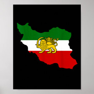 Affiche Drapeau persan Pahlavi Lion Et Soleil Carte Iran