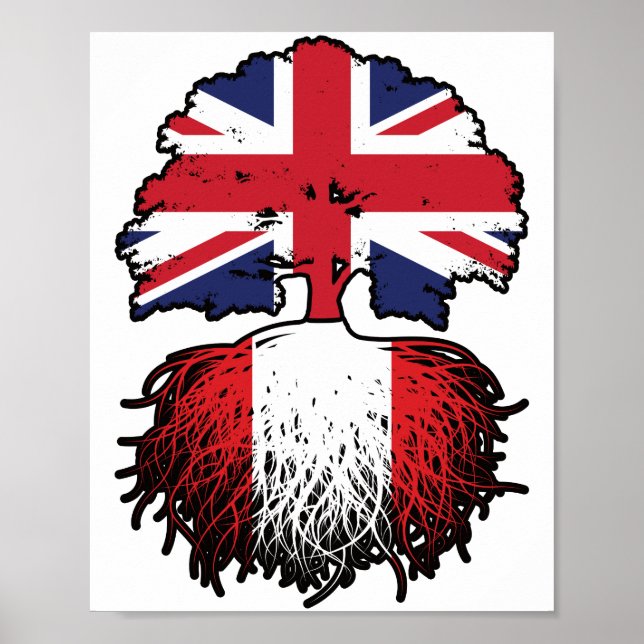 Affiche Drapeau péruvien britannique des racines d'arbres (Devant)