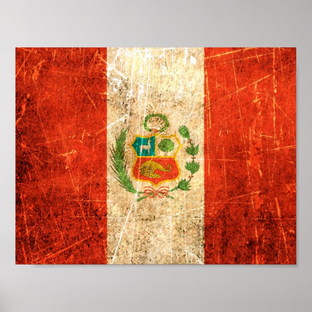 Affiche Drapeau péruvien Vintage rayé et usé (Devant)