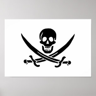 Affiche Drapeau pirate crâne épées croisées