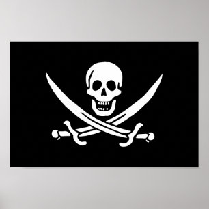 Affiche Drapeau pirate crâne épées croisées