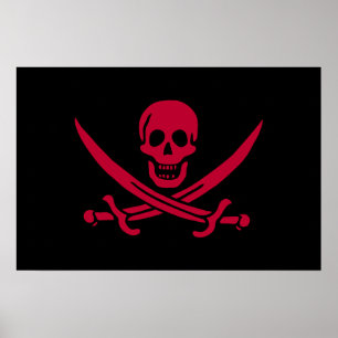 Affiche Drapeau pirate de Crâne Rouge et Épées de Calico J